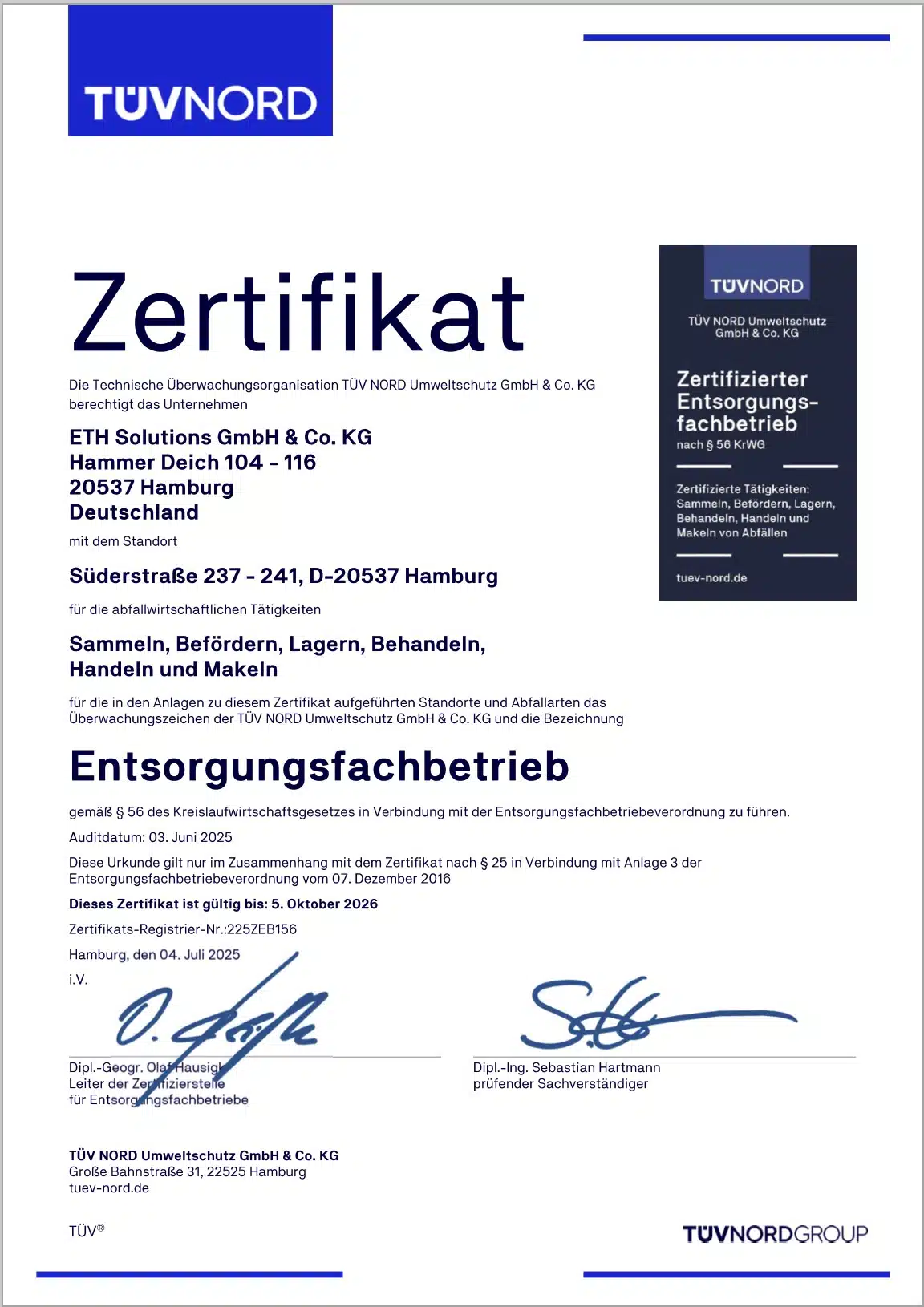 Screenshot efb zertifiakat